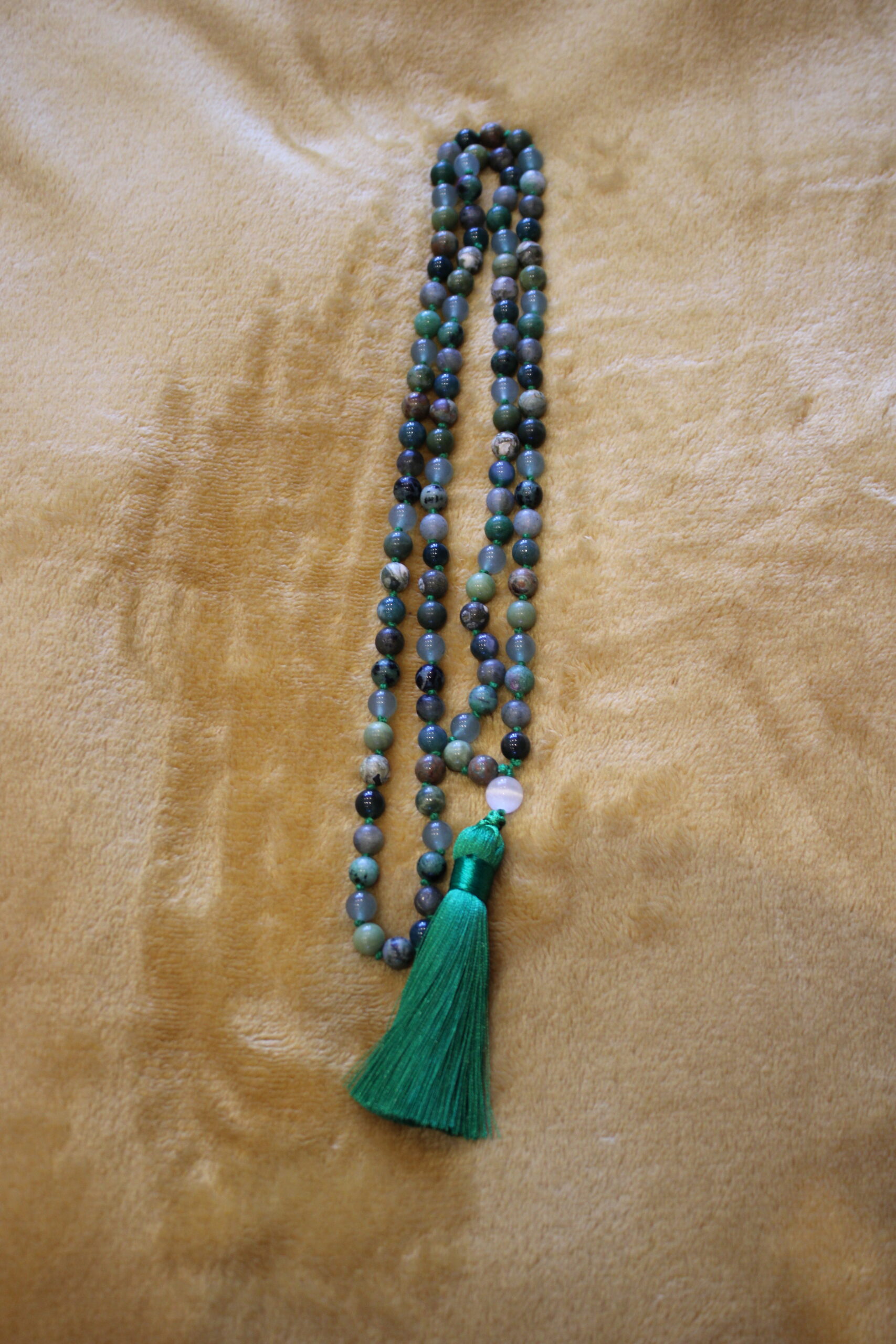 Green Hand Tied Mala Beads from Tamworth Reiki