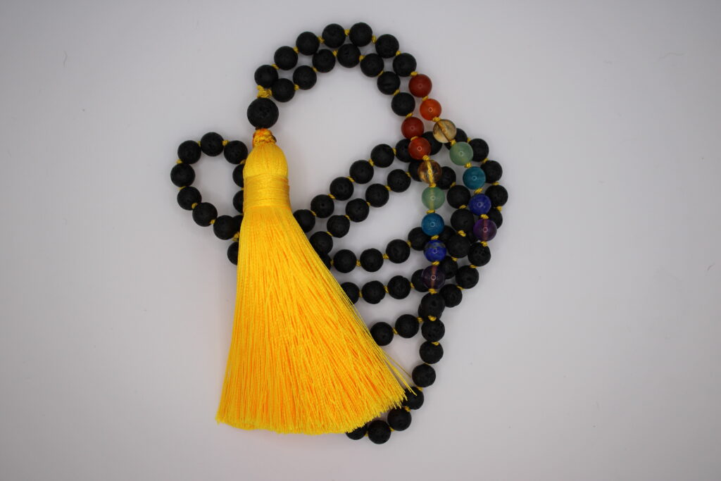 Hand-Tied 7 Chakra Lava Stone Mala Beads – 108 Beads - 6mm beads Hand made by Tamworth Reiki