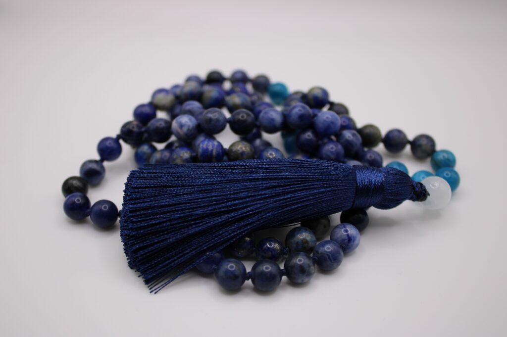 Hand-Tied Sodalite, Lapis Lazuli & Apatite Mala Beads - Made by Tamworth Reiki
