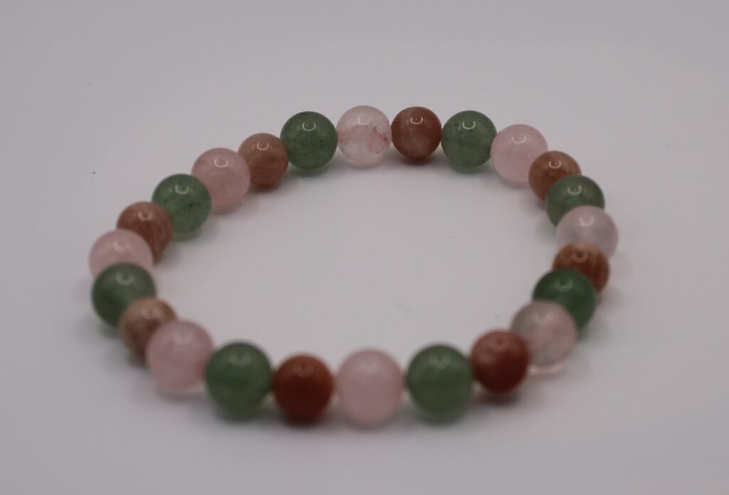 Rose Quartz, Green Aventurine & Moonstone crystal bracelet from Tamworth Reiki