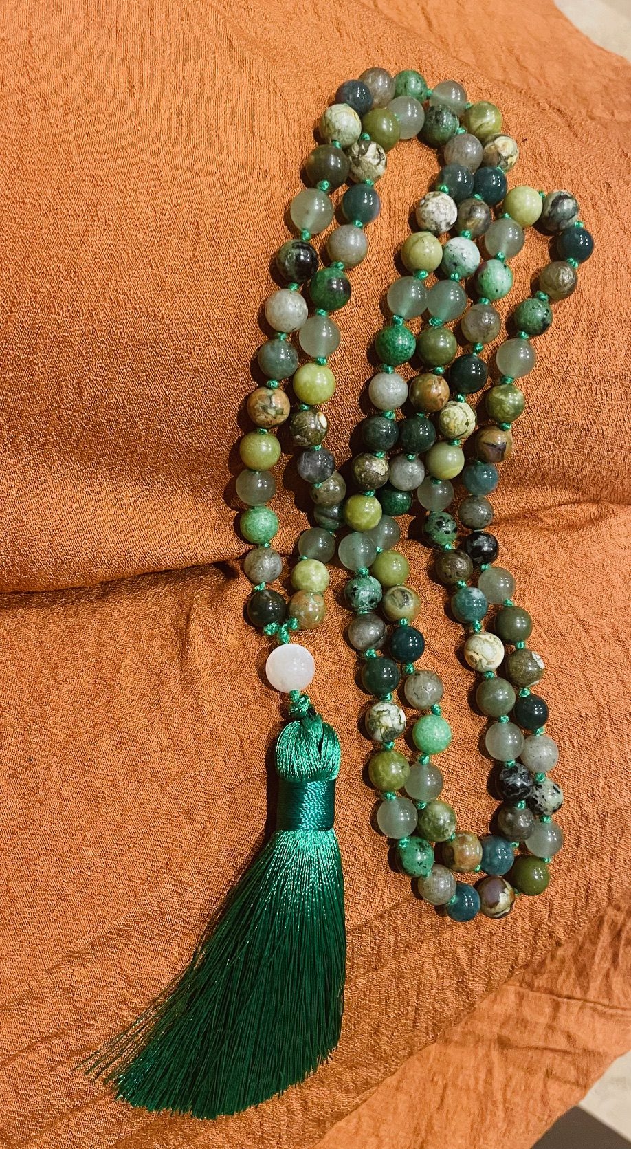 Transformation Mala Beads with Sekenite Guru bead from Tamworth Reiki - Green Crystal Beads
